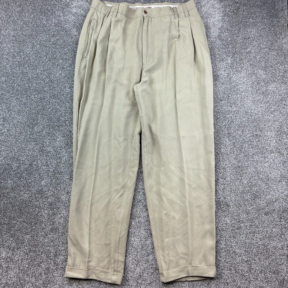 Tommy Bahama Relax Pants Mens 38x30 Beige 100% Silk Chino Beach Golfing Pleated